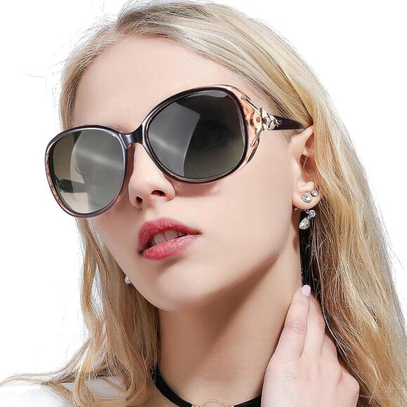 Women\'s Trendy Shades Eyes Protection Brown Frame Polarized Sunglasses Oversized
